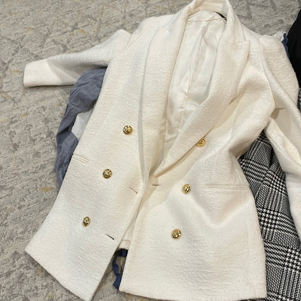 Zara off white blazer with gold accents
